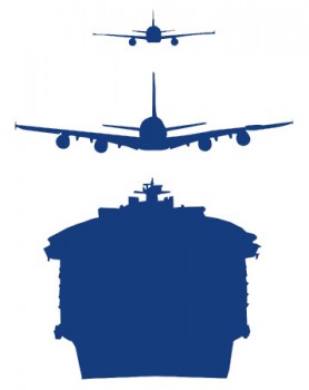 Oasis of the Seas im Vergleich zum Airbus A380 und A320 - Frontalansicht