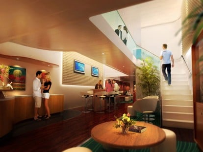 The Living Room - Lounge-Bereich zu den Studio-Kabinen für Alleinreisende