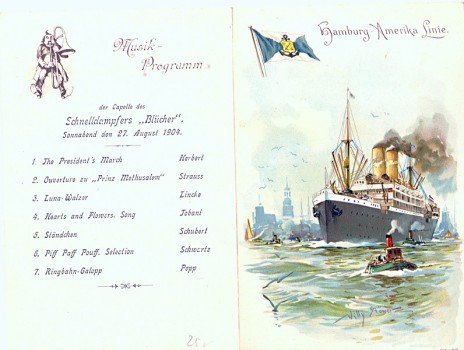 Speisekarten-Cover vom HAPAG-Schnelldampfer Blücher