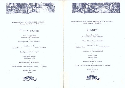 Mittags-Karte von NDL-Dampfer Friedrich der Große, 1912