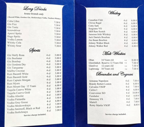 Bar Menu Star Clipper August 2026
