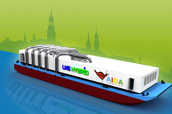 Projekt-Zeichnung der LNG Hybrid Barge (Bild: AIDA Cruises)