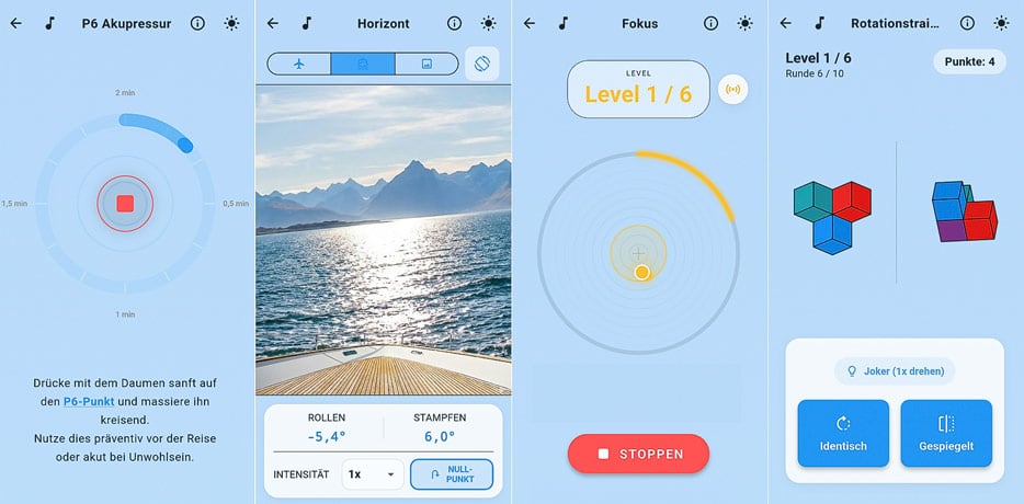 Screenshots aus der Smartphone-App „Viativity“