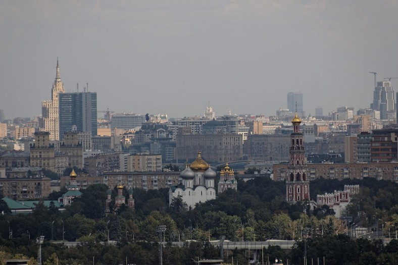 Blick auf Moskau von dem Sperlings-Hügeln