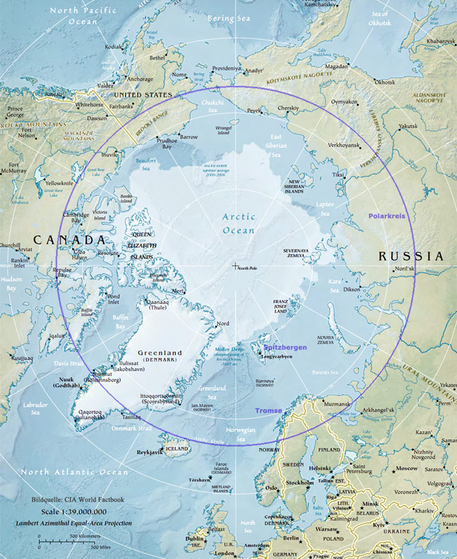 Arktischer Ozean (Karte: CIA World Factbook)