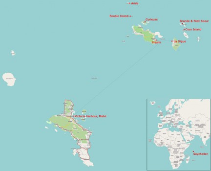 Unsere Ziele auf den Seychellen (Karte: Open Street Maps)