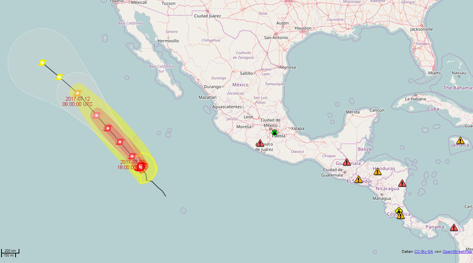 Tropischer Wirbelsturm vor der Küste Kaliforniens im Monitoring-System von A3M (Bild-Quelle: A3M)
