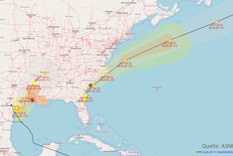 Wirbelsturm-Vorhersagen, Stand 28. August 2017 (Bild: A3M)