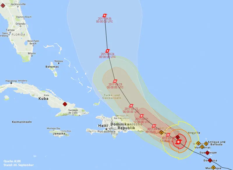 Prognose zum Hurrikan Maria (Quelle: A3M, Stand 18. September)