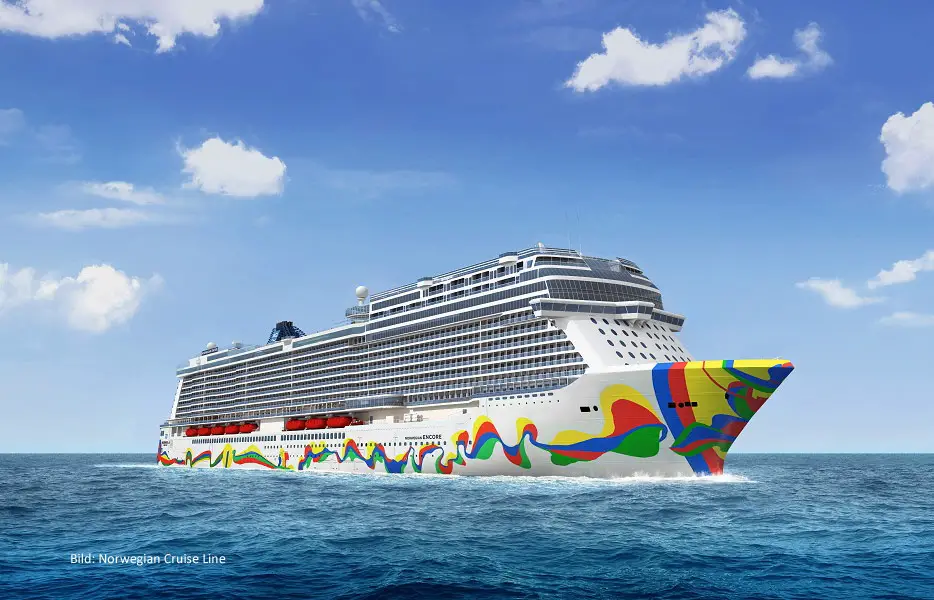 Rumpfbemalung der Norwegian Encore (Bild: Norwegian Cruise Line)