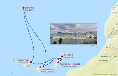 Fahrtroute der AIDAnova, Kanaren & Madeira
