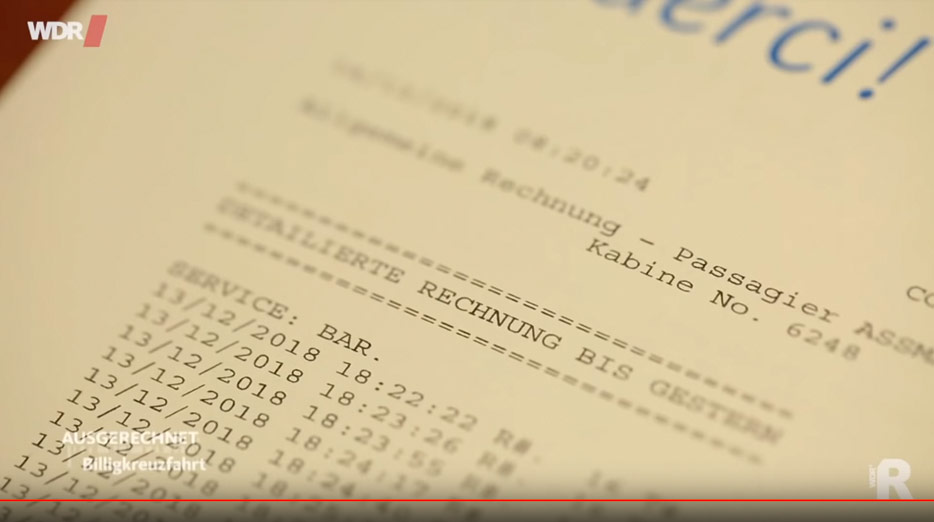 Rechnung mit sehr kurzen Buchungsintervallen bei den Getränken.