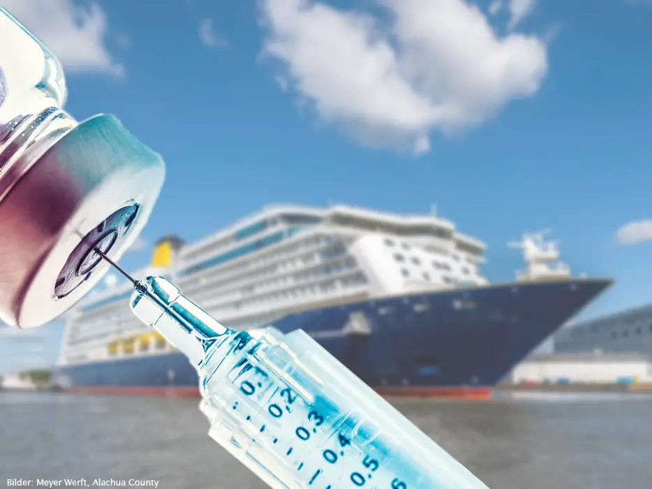 Corona-Impfung für Kreuzfahrten (Bilder: Meyer Werft, Alachua County)