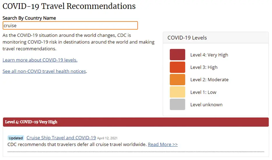 Kreuzfahrten: Höchste Risikostufe 4 der CDC
