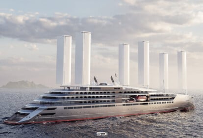 Design-Entwurf mit Segel-Technik von Ayro´s Oceanwings (Bild: Ponant /Stirling Design International)