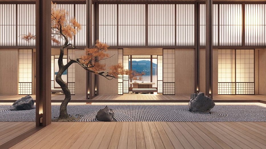 japanischer Garten im Spa der Aman-Yacht (Bild: Sinot Yacht Architecture & Design)