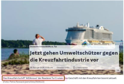 AIDAnova von TUI Cruises? (Screenshot der SZ-Website)