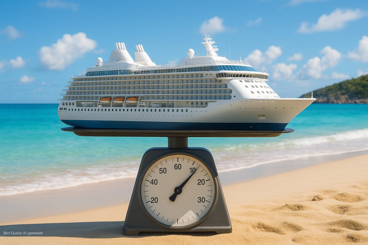 Kreuzfahrtschiff auf einer Waage, Symbolbild