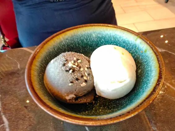 Roasted Black Sesame Icecream, Coconut Sorbet