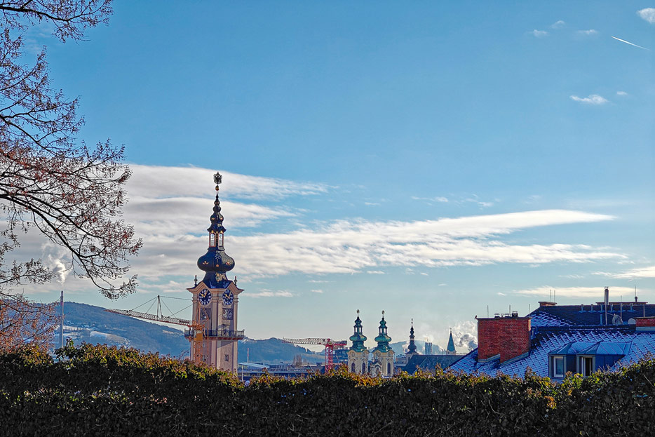 Blick auf Linz von der Schlossterrasse