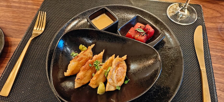 Kichererbsen-Gyoza, Melonen-Thunfisch