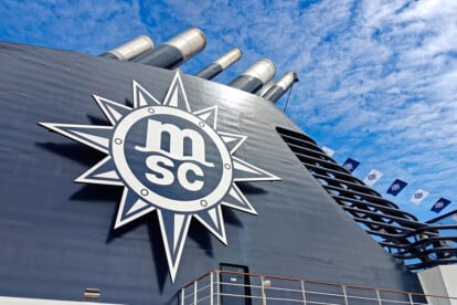 Symbolbild: MSC-Logo am Schornstein