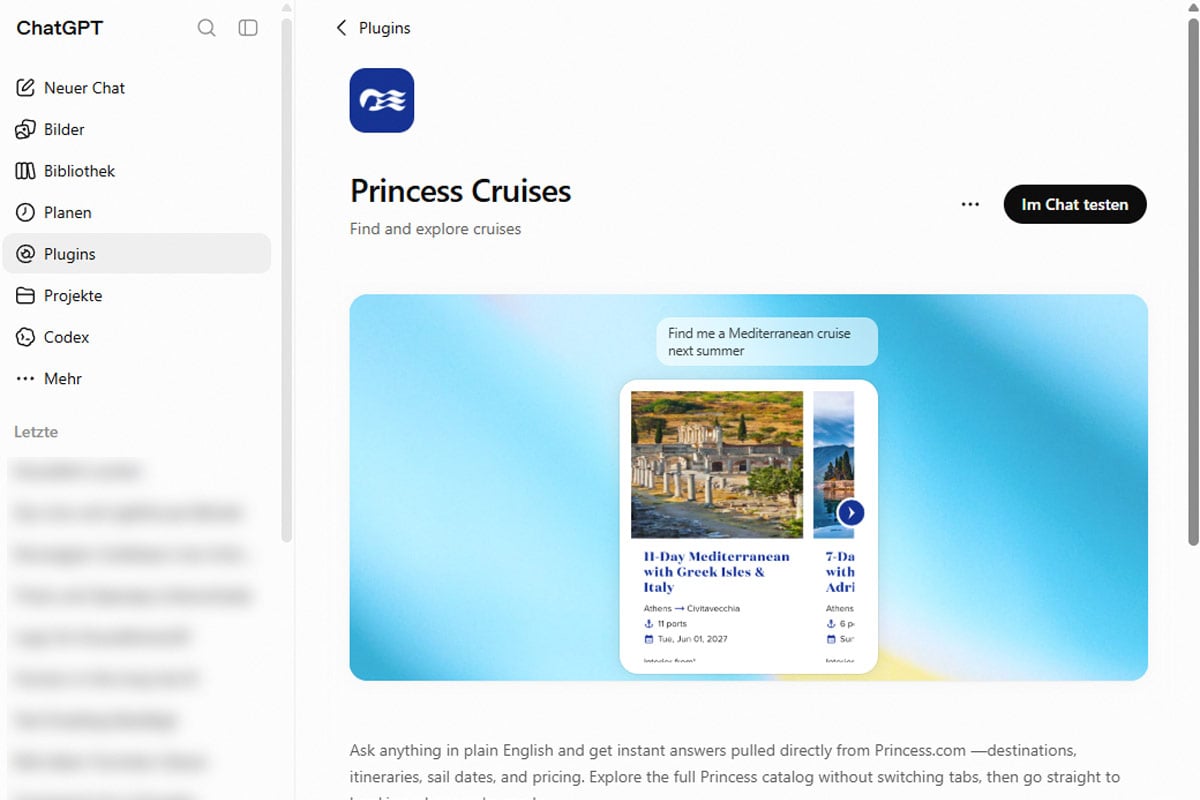 Chat-GPT-App von Princess Cruises